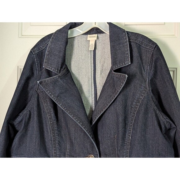 Venezia Denim Blazer Jacket Womens Plus 18 20 Blue Dark Wash Embroidered Pockets - Picture 2 of 9